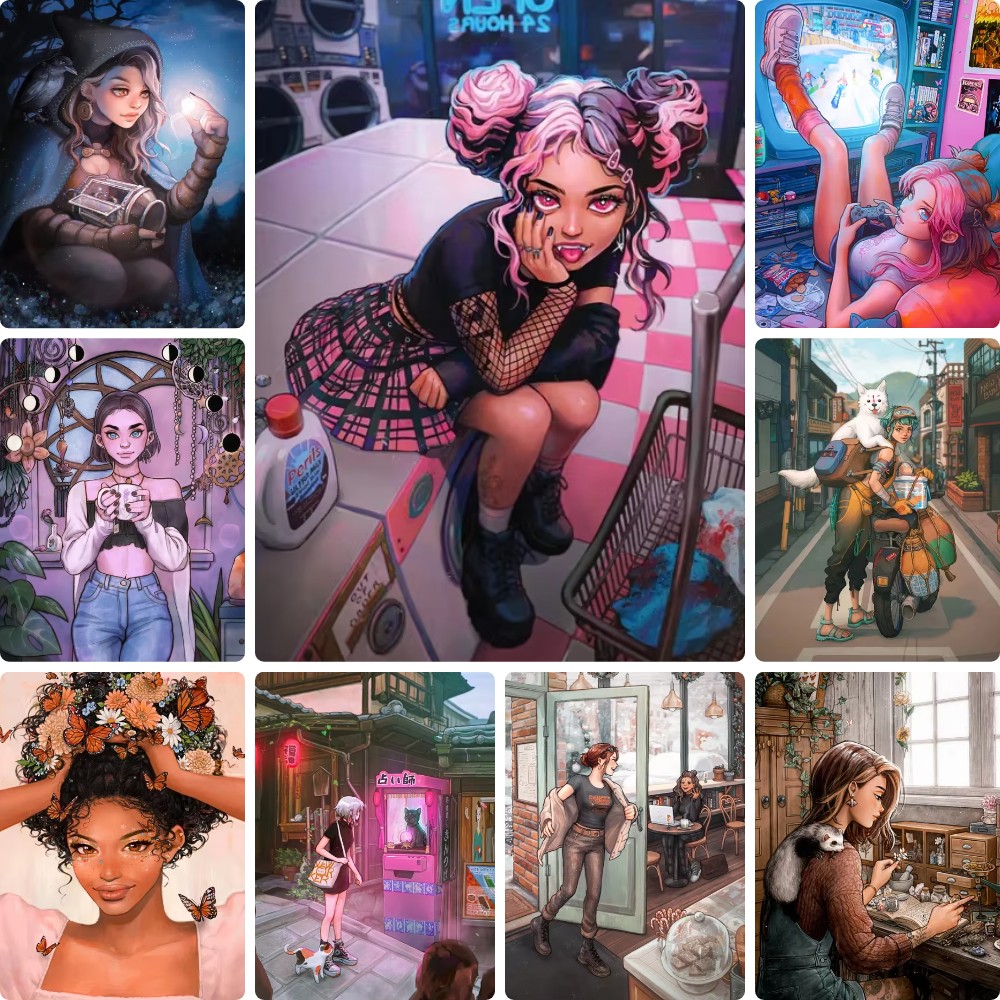 Street Fashion Wallpaper - ภาพวาดเพชร 5 มิติ DIY สไตล์คนเมืองสุดเทรนดี้ ภาพผู้หญิงแฟชั่นแนวสตรีทหลากหลายสไตล์