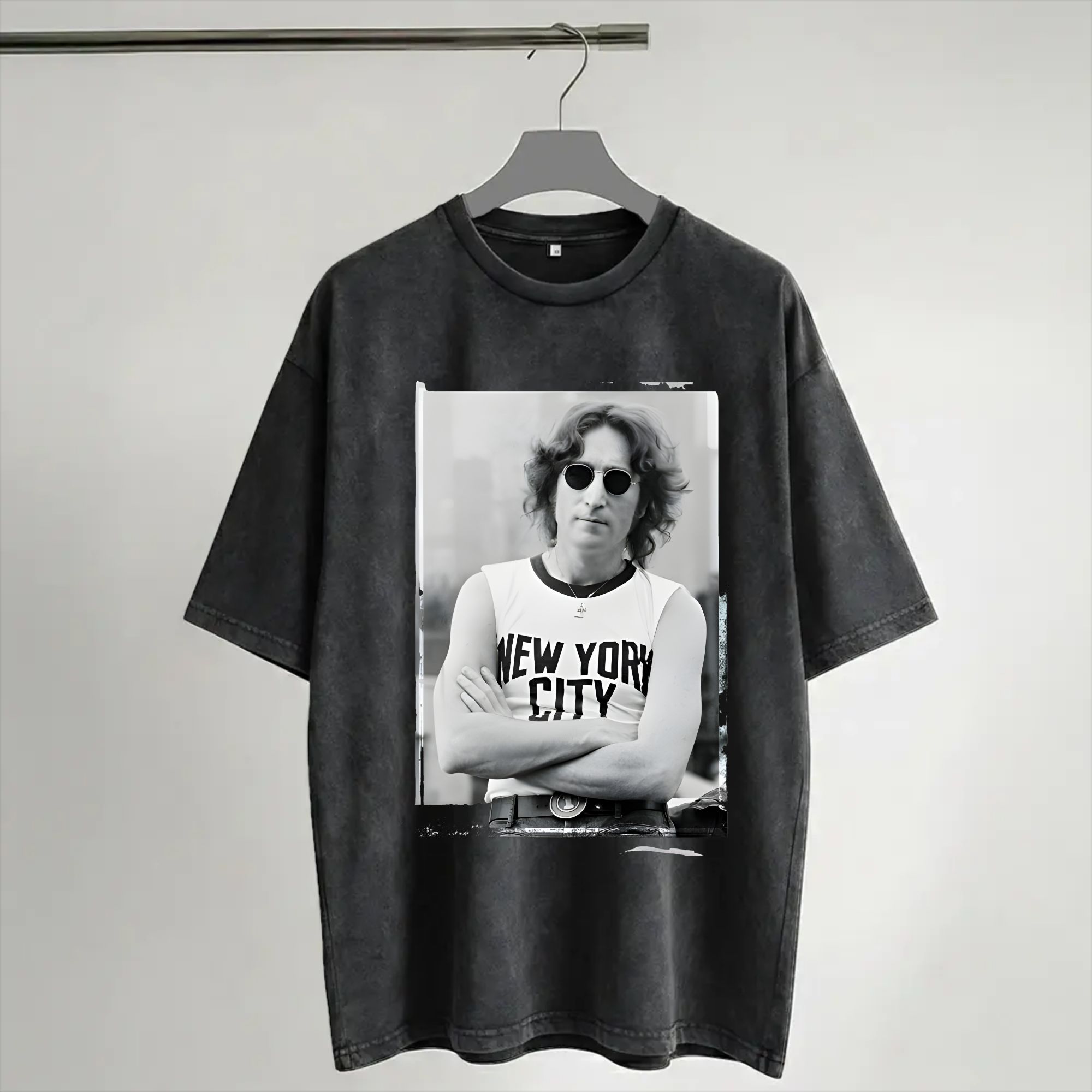 Street Fashion Outfit For Men - เสื้อยืดฮาราจูกุลายจอห์น เลนนอน 1972 ไลฟ์ นิวยอร์ก ซิตี้