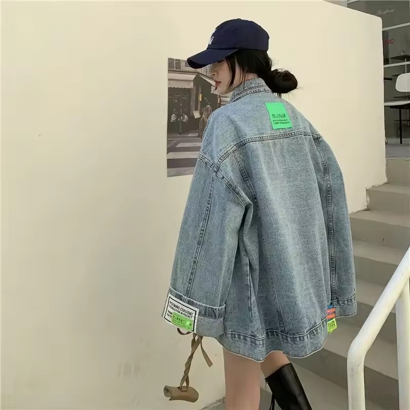 Korean Street Fashion Female - 2025 ใหม่แฟชั่น DENIM แจ็คเก็ตผู้หญิงเกาหลีหลวมสบายๆแขนยาว Jean แจ็คเก็ตหญิง