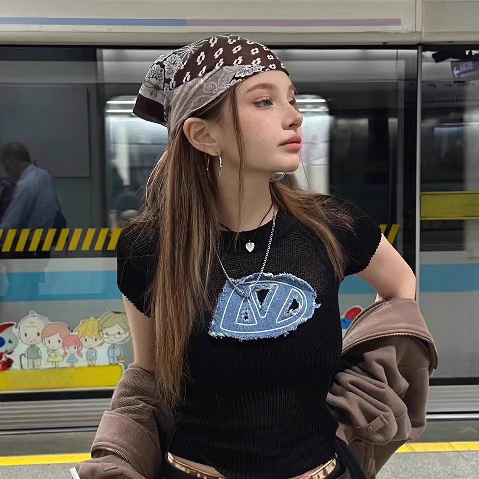 Girl Fashion Street - ผ้าพันคอสไตล์อเมริกันย้อนยุค ผ้าคาดผมตกแต่ง แฟชั่นสาวหวานเท่ แซ่บ สไตล์ Y2K