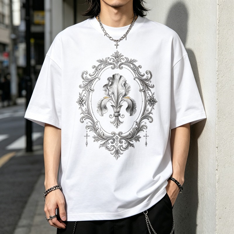 Street Fashion Outfit For Men - เสื้อยืดกราฟิกสไตล์บาโรกและเฟลอร์-เดอ-ลิสสำหรับผู้ชายและผู้หญิง เสื้อยืดระบายอากาศได้ดี เหมาะสำหรับชุดฤดูร้อนและสไตล์สตรีท