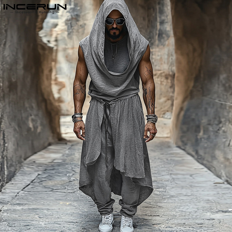 Street Fashion Outfit For Men - 2024 Streetแฟชั่น 2 ชิ้นชุดINCERUN Men Causalสีทึบชุดเดินทางสไตล์อเมริกันOversize