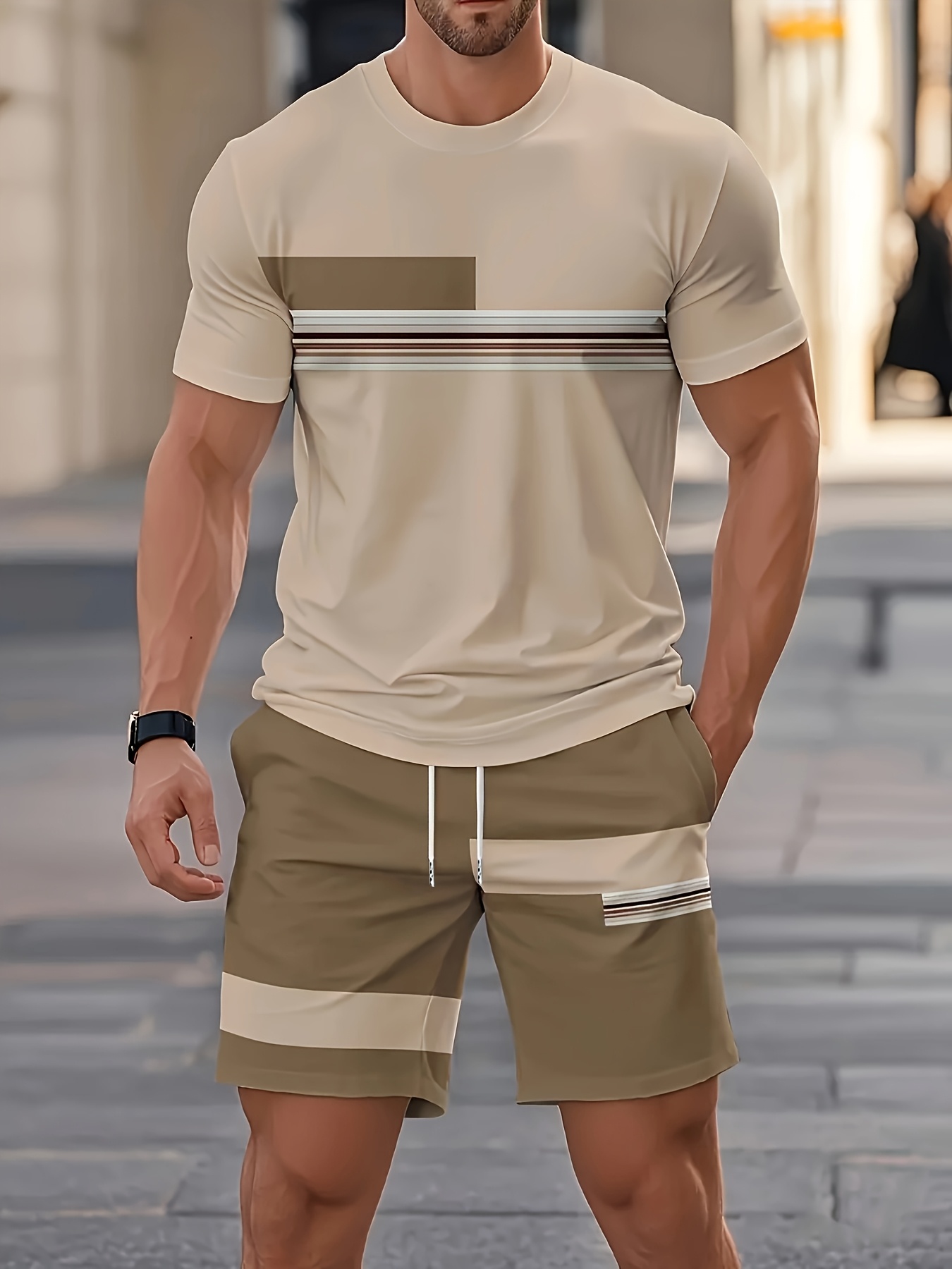 Street Fashion Outfit For Men - ฤดูร้อนชุดลำลองสำหรับบุรุษ O-คอแขนสั้นเสื้อ + กางเกงขาสั้น 2 ชิ้นชุดแฟชั่นสบายชุดกีฬากลางแจ้งยิมชุดวอร์ม